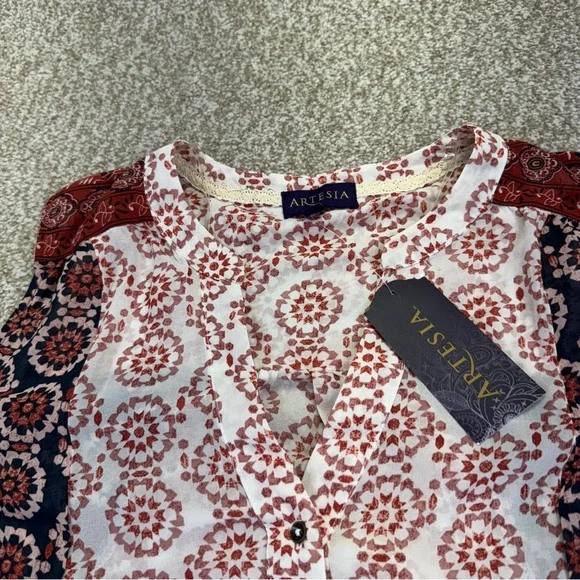 NWT Artesia Womens Top Size M Pink Blue Button Front - Picture 5 of 16